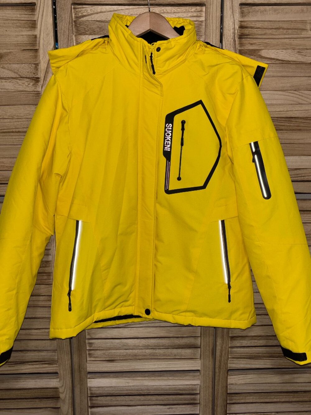 Suokeni Yellow & Black Waterproof Ski Jacket Hooded Insulated | Mens L | EUC